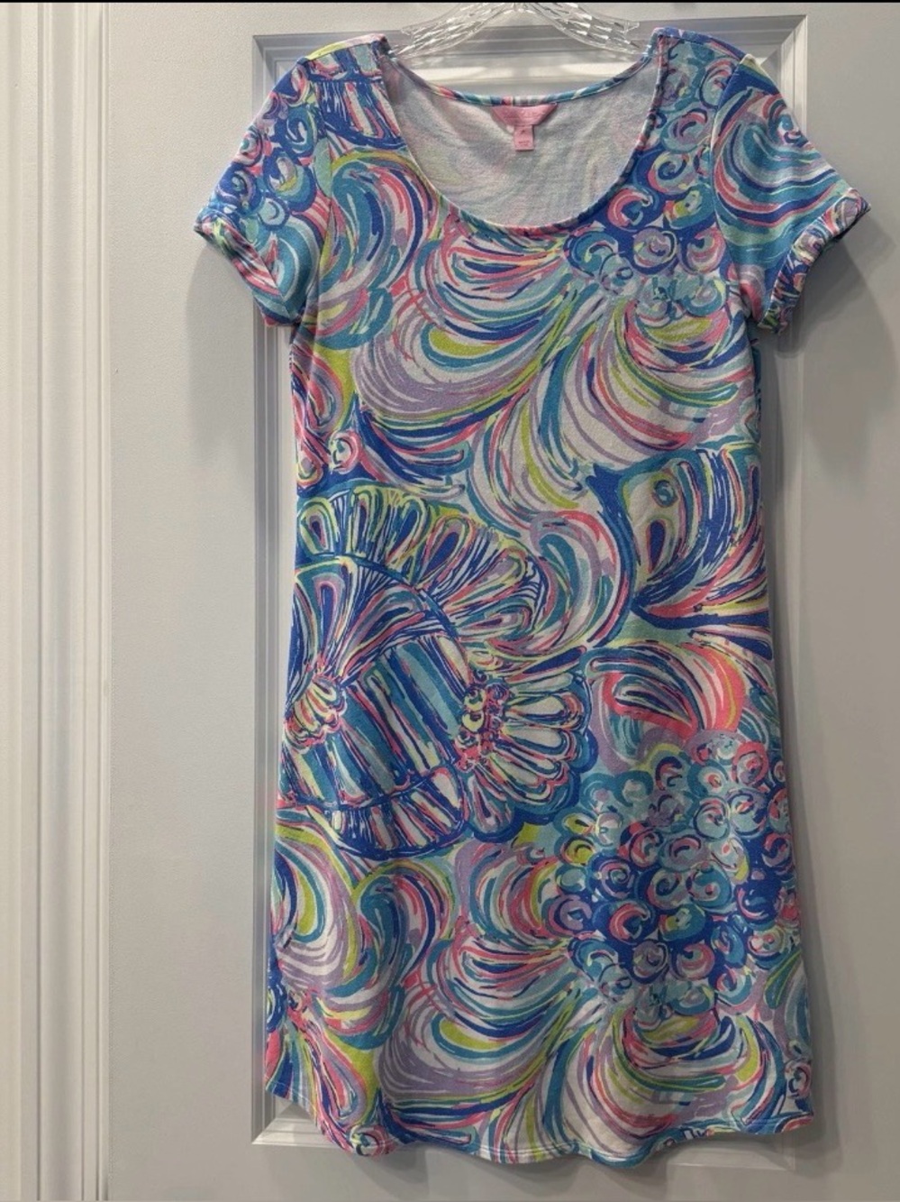 Lilly Pulitzer Womens Tammy Size XS Blue Pink Green Swirl Short Sleeve Dress